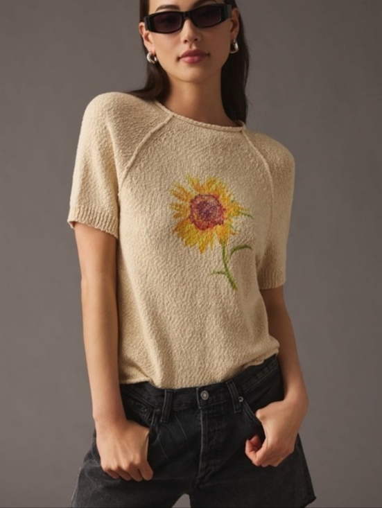 Anthropologie Sweaters - New ANTHROPOLOGIE PILCRO Short Sleeve Graphic Sweater Sunflower S